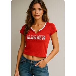 Old & New Y2K Red And White Bling Baby Tee